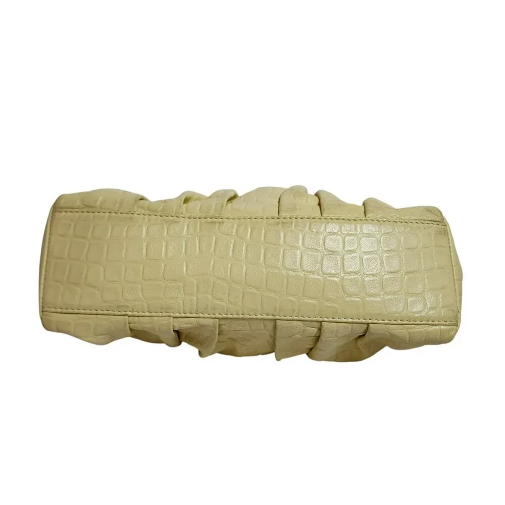 Sam Edelman Cream Croc Embossed Faux Leather Shoulder Bag Gold Chain‎ Strap Hobo